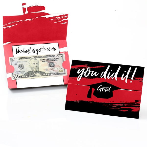 Red Grad - Best is Yet to Come - Graduation Party Money Holder Cards - Red Graduation Cards - Red Grad Party Money Holder - Set of 8