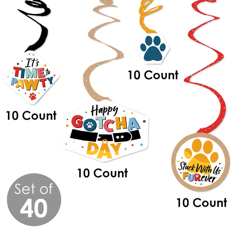 Happy Gotcha Day Dog and Cat Pet Adoption Party Hanging Decor Party Decoration Swirls Set of 40 image 4