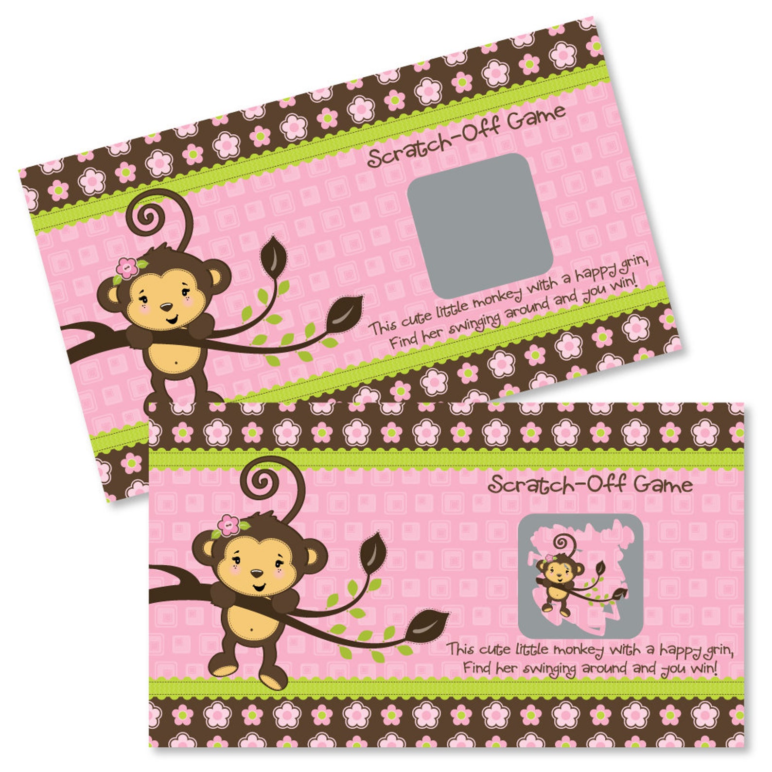 Pink Monkey Girl Baby Shower Scratch off Game 22 Pink Monkey Etsy