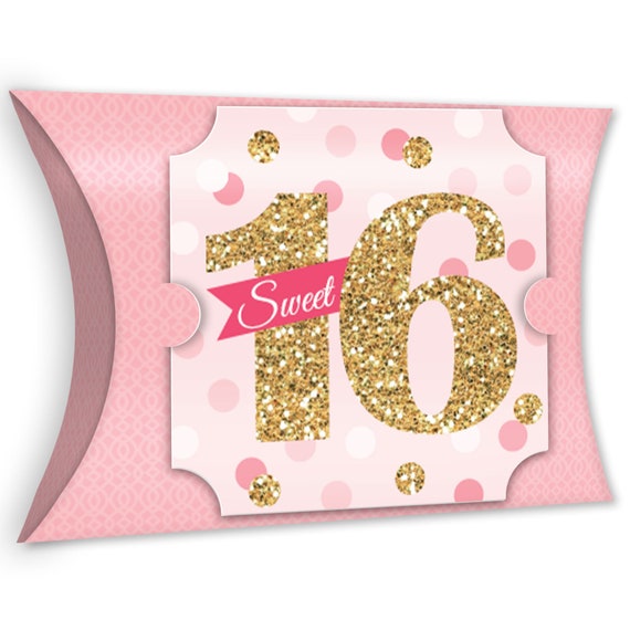Sweet 16 - Favor Gift Boxes - 16th Birthday Party Large Pillow Boxes - Set of 12 Il_570xn