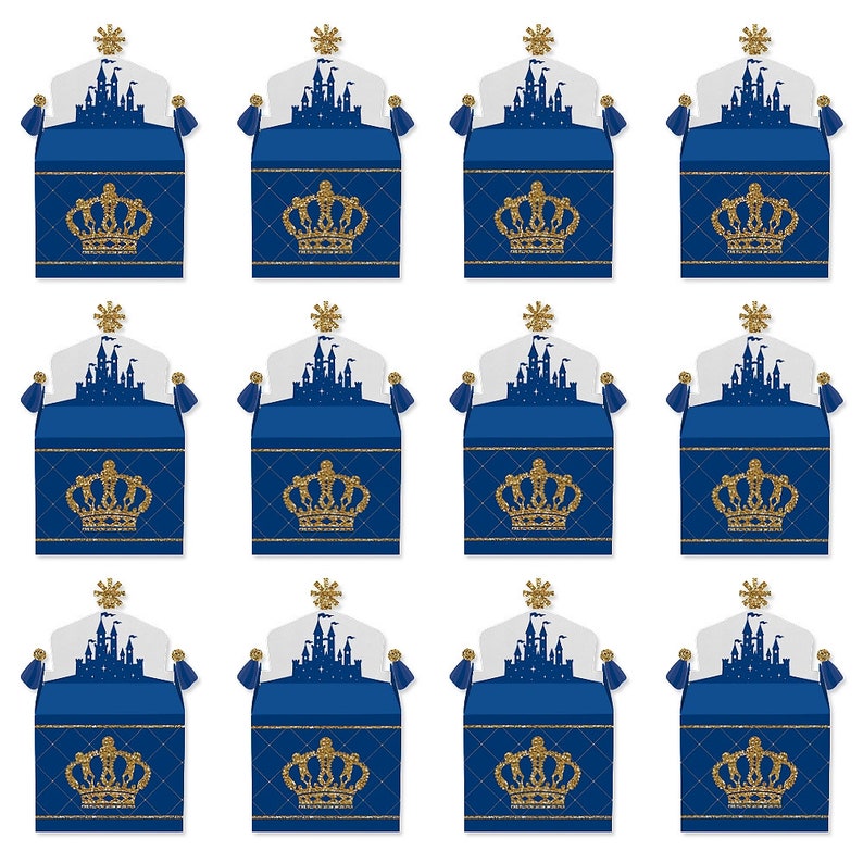 Royal Prince Charming Set of 12 Baby Shower or Birthday Party Goodie Gable Boxes Treat Box Party Favors