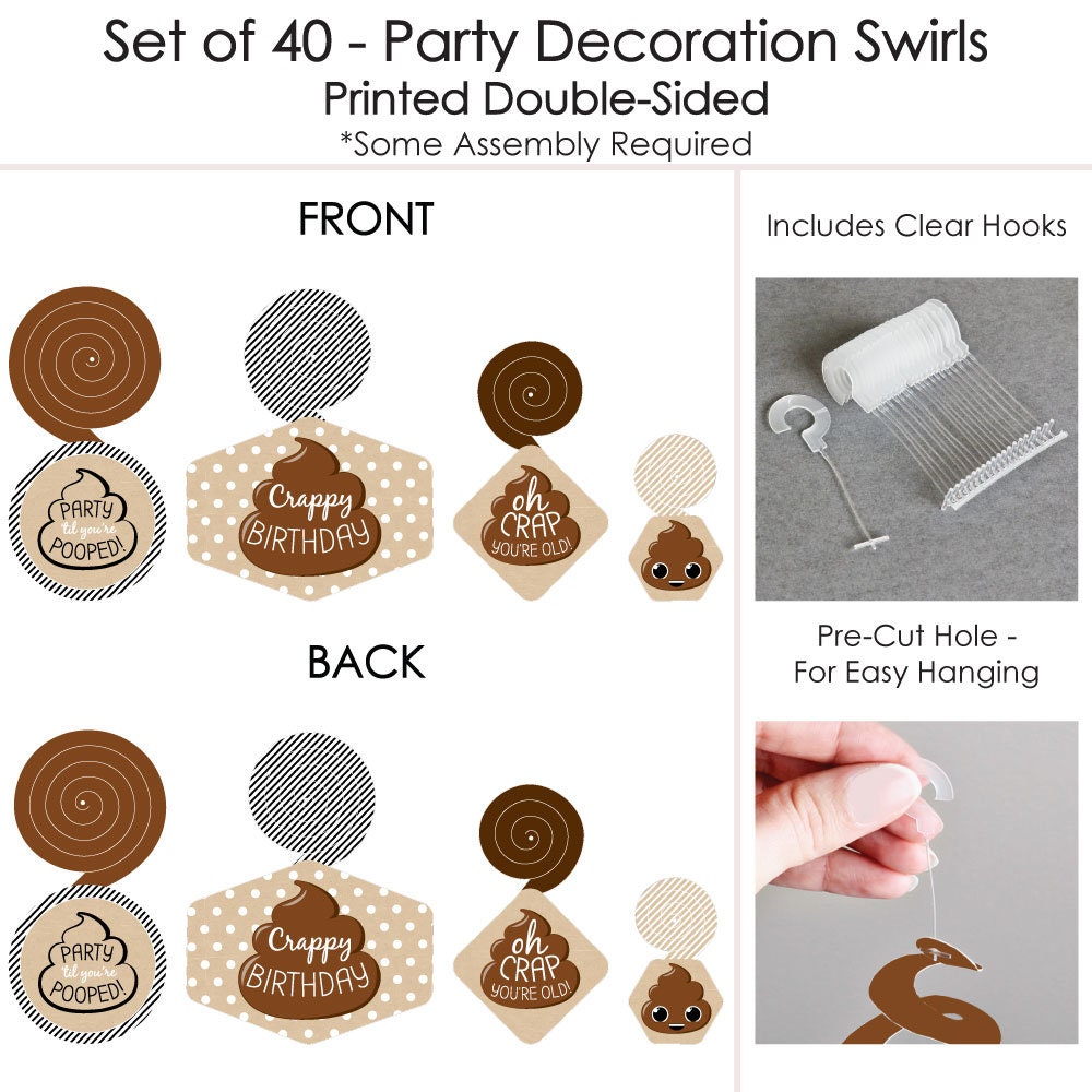 thumbnail image 2 of Oh Crap, You're Old Party Decorations - 40-Piece Poop Birthday Hanging Swirls Set 2 of 12