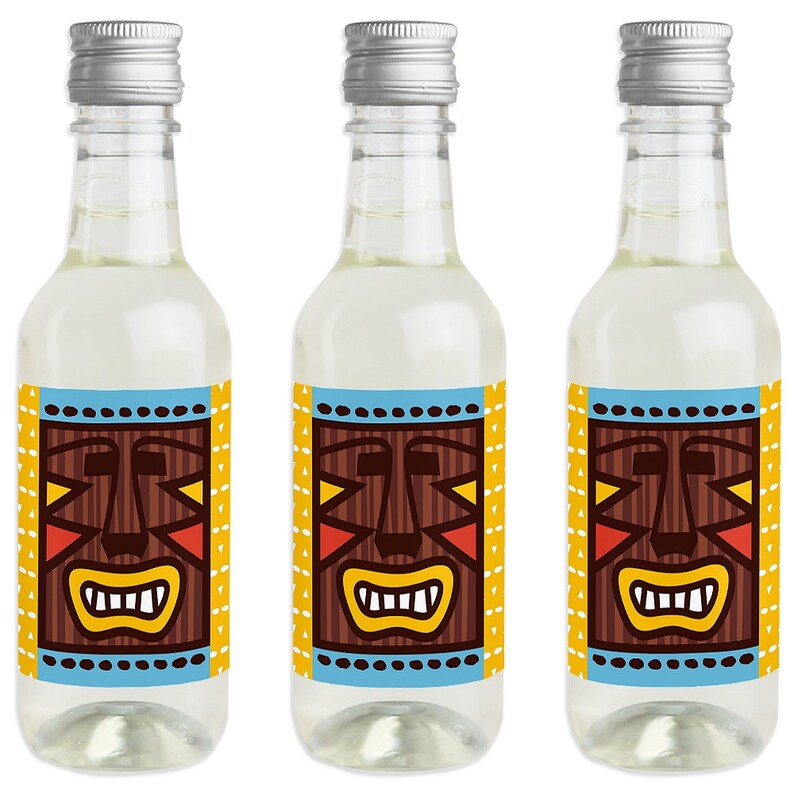 Mini Wine and Champagne Bottle Label Stickers Tiki Luau Tropical Hawaiian Summer Party Favor Gift for Women and Men 16 Ct