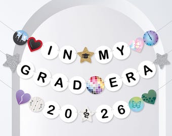In My Grad Era 2026 Banner, Eras Graduation Party Decorations, Large Grad Friendship Bracelet Banners, 28 Pieces