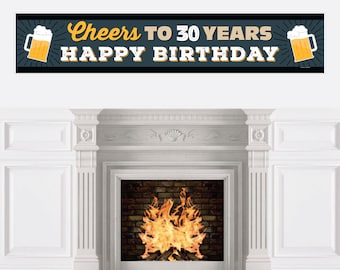 Cheers and Beers to 30 Years - Happy 30th Birthday Decorations Party Banner