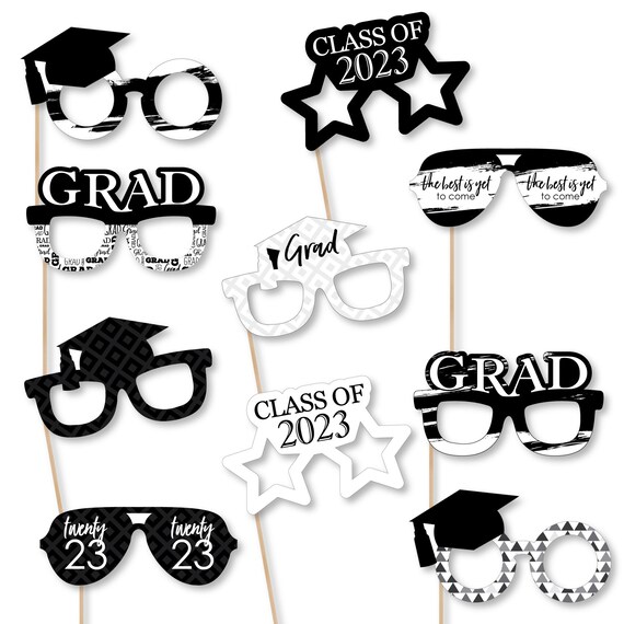 Black and White Grad Glasses - Best is Yet to Come - Black and White 2023 Paper Card Stock Graduation Party Photo Booth Props Kit - 10 Count Il_570xn