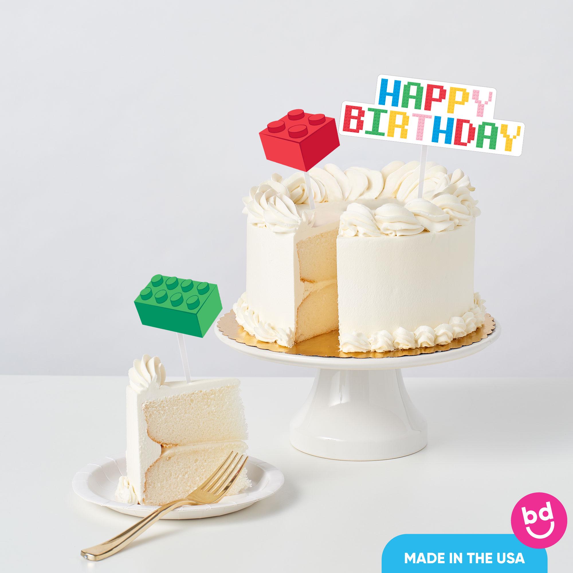 Building Blocks Birthday Cake Topper Set, Colorful Birthday Party ...