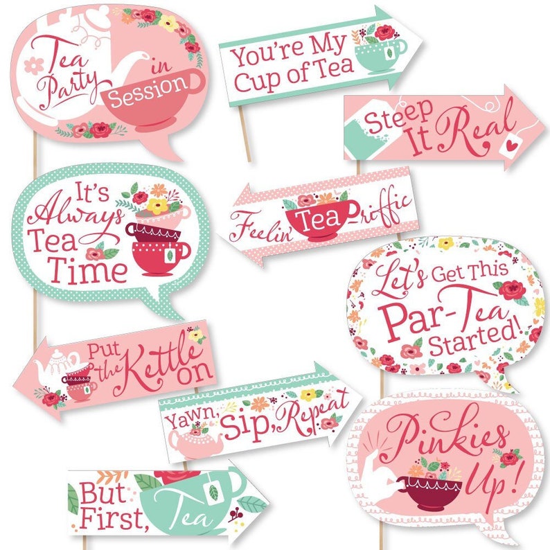 Funny Floral Lets ParTea Garden Tea Party Photo Booth Props Kit 10 Piece