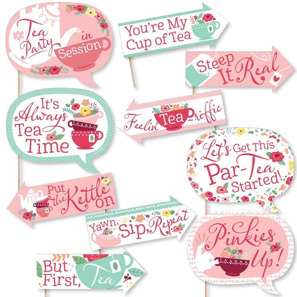 Funny Floral Lets Par tea Garden Tea Party Photo Booth Props Kit 10 Piece Etsy UK