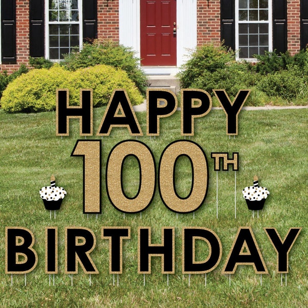 100th Birthday Yard Sign - Outdoor Lawn Birthday Decorations - Happy Birthday Yard Signs - Adult 100th Birthday - Gold