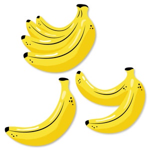 Let&#39;s Go Bananas - DIY Shaped Die Cut Paper Cut Outs - Tropical Party Decor - Small Banana Party Die-cuts - Banana Party - 24 Pc.