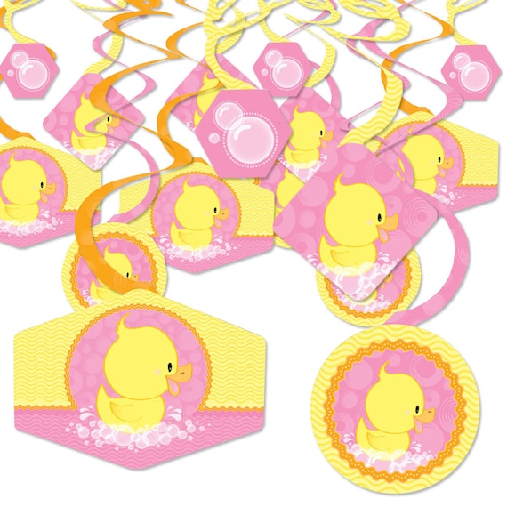 Pink Ducky Duck - Baby Shower or Birthday Party Hanging Decor - Party Decoration Swirls - Set of 40 Il_570xn