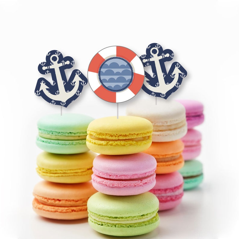Die Cut Party Decoration Kit for Baby Shower Birthday Party and Bridal Shower Small Ahoy Nautical Anchor DIY Shaped Paper Cut Outs 24 pc