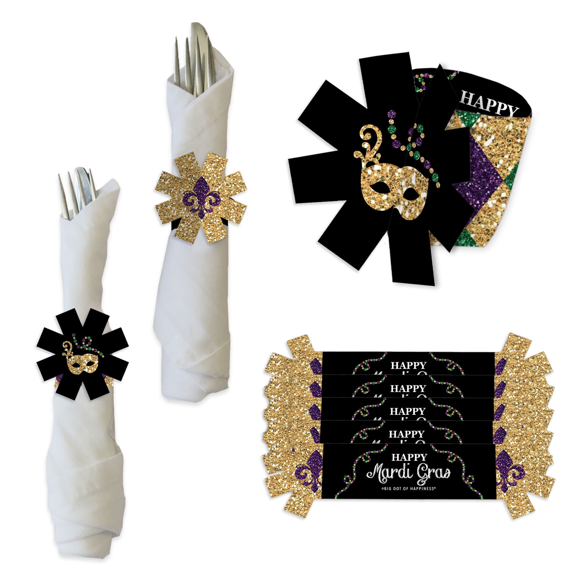 Mardi Gras Masquerade Party Paper Napkin Holder Napkin Rings Set of 24