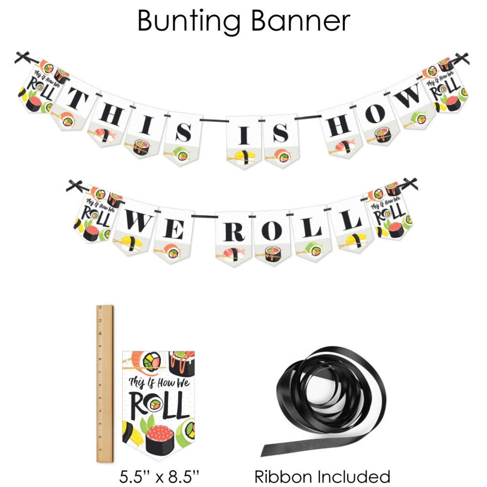 Lets Roll Sushi Japanese Party Supplies Banner Etsy