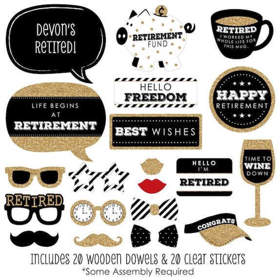 Happy Retirement Photo Booth Props Retirement Party Photobooth Kit with Custom Talk Bubble