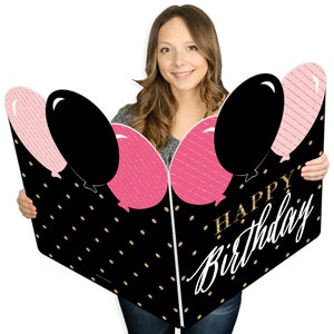 Chic Happy Birthday - Pink, Black and Gold - Happy Birthday Big Greeting Card - Giant Shaped Jumborific Card - 16.5 x 22 inches