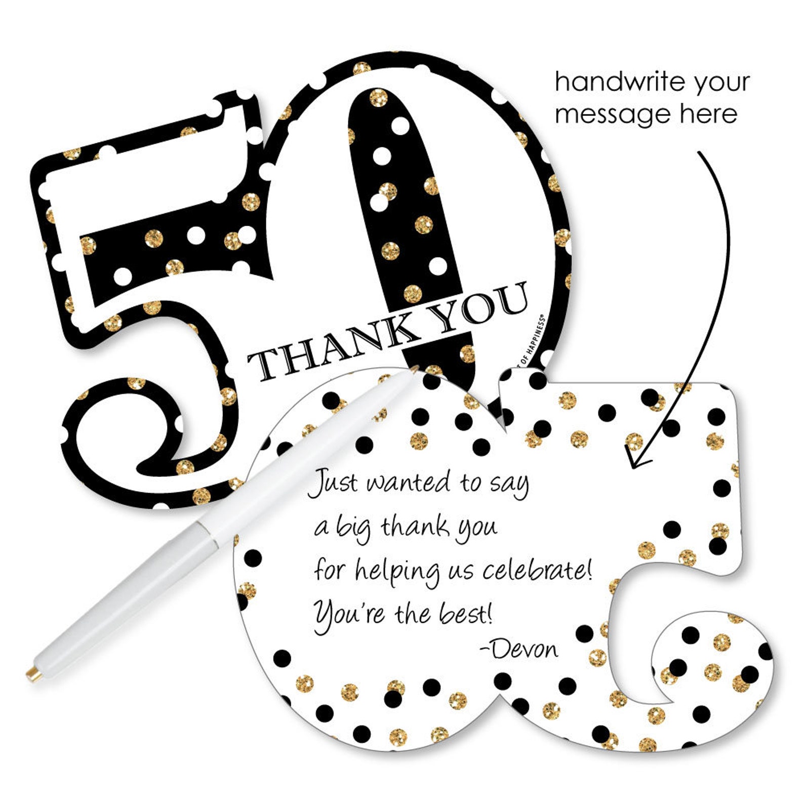Adult 50th Birthday Gold Shaped Thank You Cards Birthday - Etsy