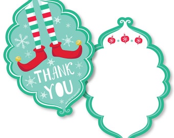 Elf Squad - Shaped Thank You Cards - Kids Elf Christmas and Birthday Party Thank You Note Cards with Envelopes - Set of 12