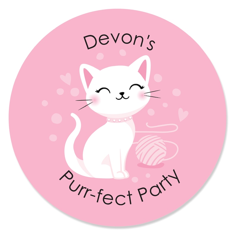 Kitten Meow Baby Shower or Birthday Party Circle Sticker Labels Purr-fect Kitty Cat 24 Count