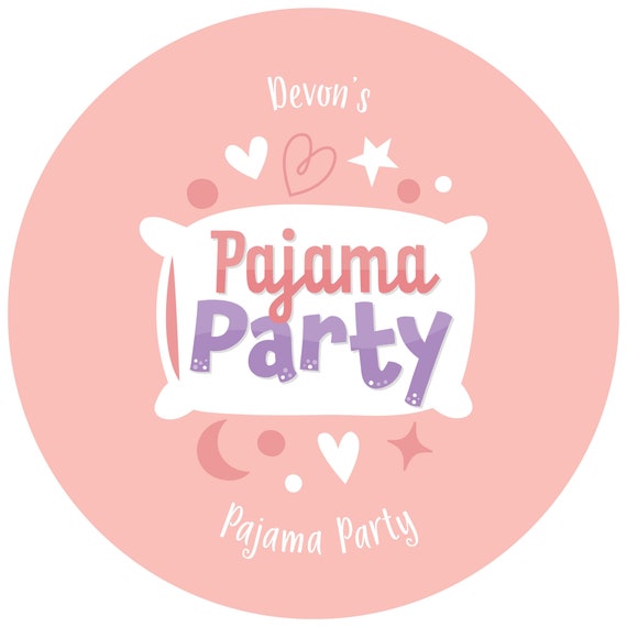 Personalized Pajama Slumber Party - Custom Girls Sleepover Birthday Party Favor Circle Sticker Labels - Custom Text - 24 Count Il_570xn