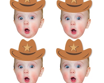 Custom Photo My First Rodeo - Little Cowboy 1st Birthday Party DIY Shaped Fun Face Cut-Outs - 24 Count