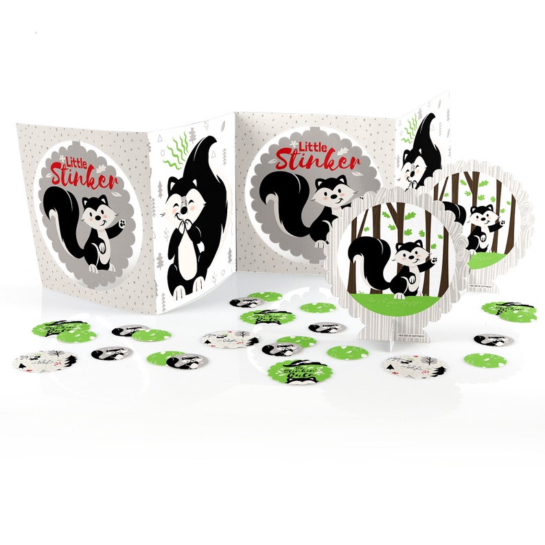 Woodland Skunk Little Stinker 39 Ct Skunk Birthday Decor Custom Centerpiece /& Table Decoration Kit Skunk Baby Shower Centerpiece