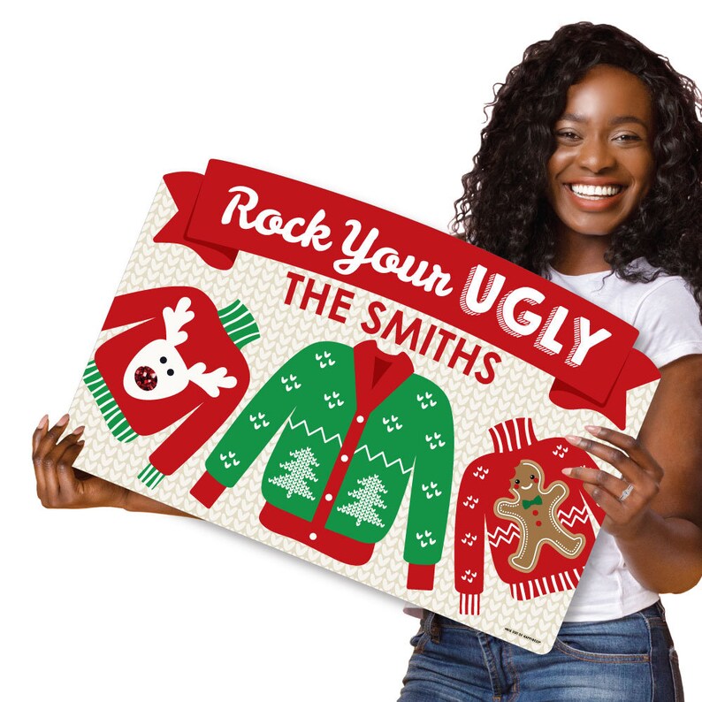 Personalized Rock Your Ugly Party Yardy Sign Holiday and Christmas Party Yard Sign Lawn Decorations Ugly Sweater
