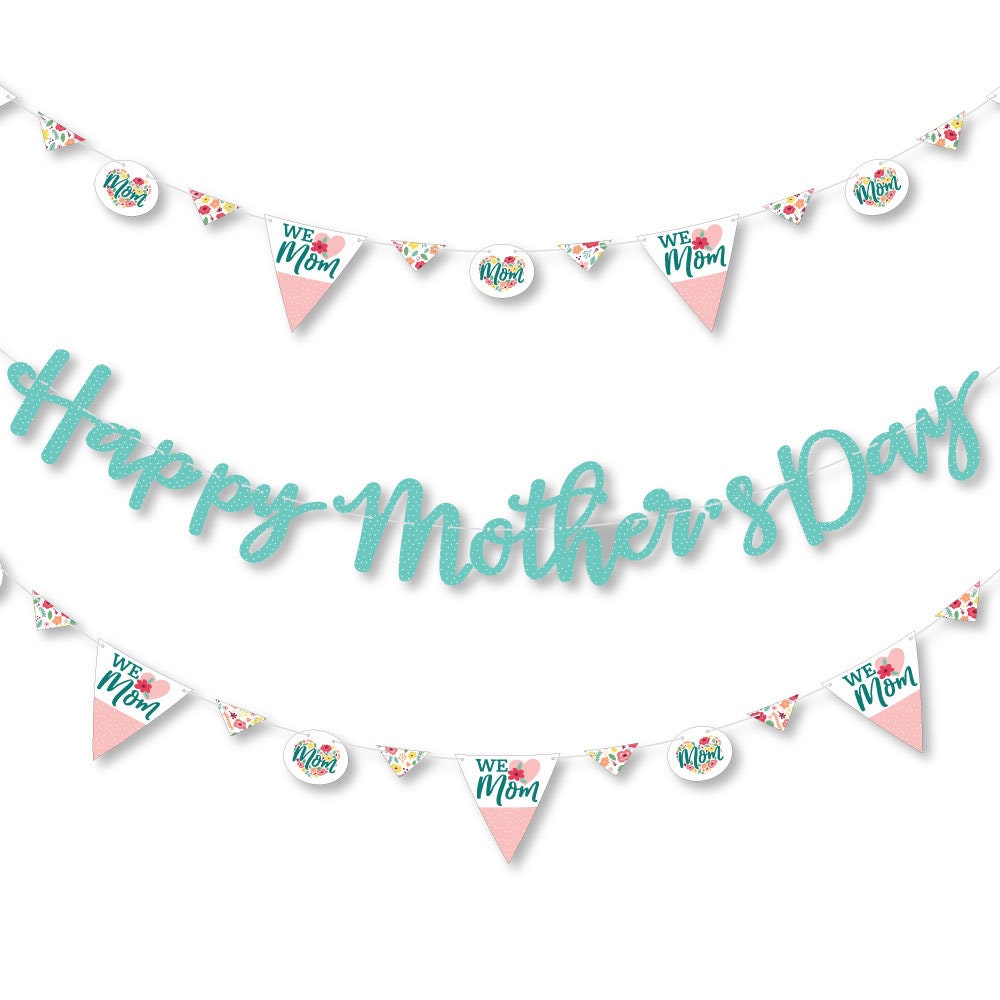 We Love Mom Glitter Bunting Banner Garland for Mothers Day Party Decoration We Love Mom Glitter Bunting Banner Garland for Mothers Day Party Decoration