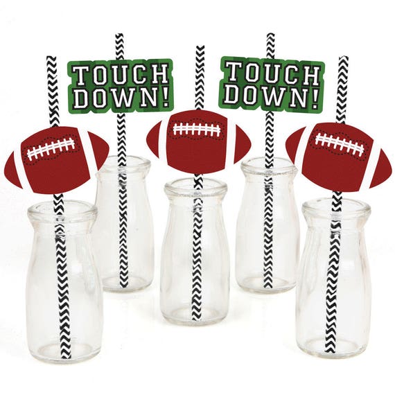 Football - Die-Cut Straw Decorations - Baby Shower or Birthday Party Paper Cut-Outs & Striped Paper Straws - End Zone - Football - Set of 24 Il_570xn