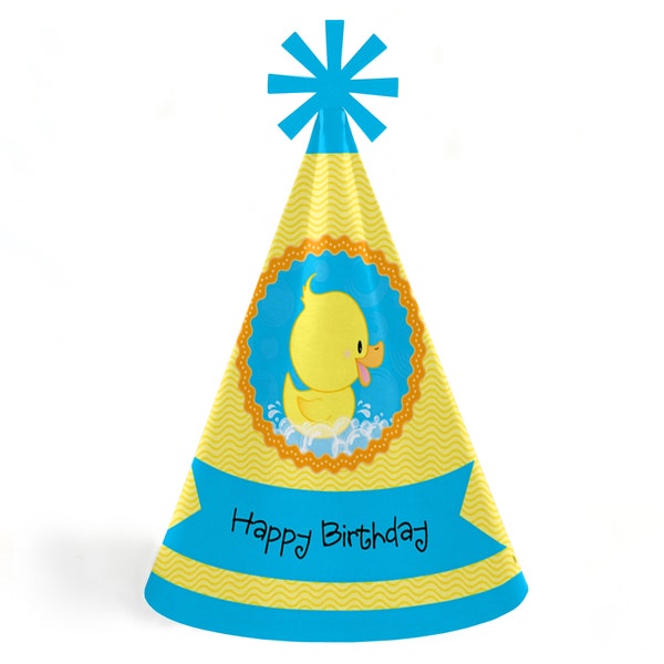 Ducky Duck Party - Cone Happy Birthday Party Hats for Kids and Adults - Set of 8 (Standard Size)