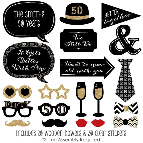 50th Anniversary Party Printable Photo Booth Props Golden - Etsy
