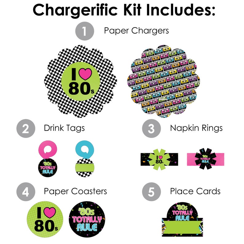 80s Retro Totally 1980s Party Paper Charger and Table Decorations Chargerific Kit Place Setting for 8 image 3