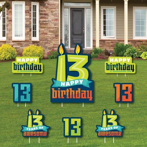 Boy 13th Birthday - Yard Sign and Outdoor Lawn Decorations - Official Teenager Birthday Party Yard Signs - Set of 8 Il_570xn