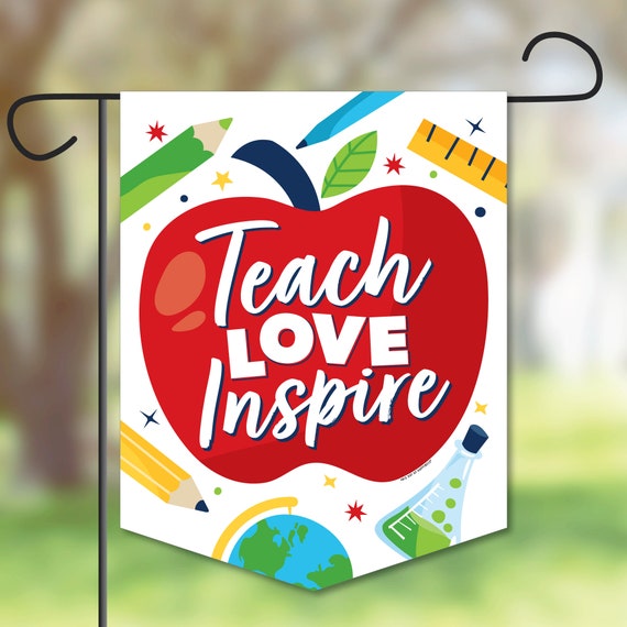 Teach Love Inspire - Outdoor Lawn and Yard Home Decorations - Teacher Appreciation Garden Flag - 12 x 15.25 inches Il_570xn