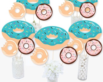 Donut Worry, Let's Party - Doughnut Party Centerpiece Sticks - Table Toppers - Set of 15