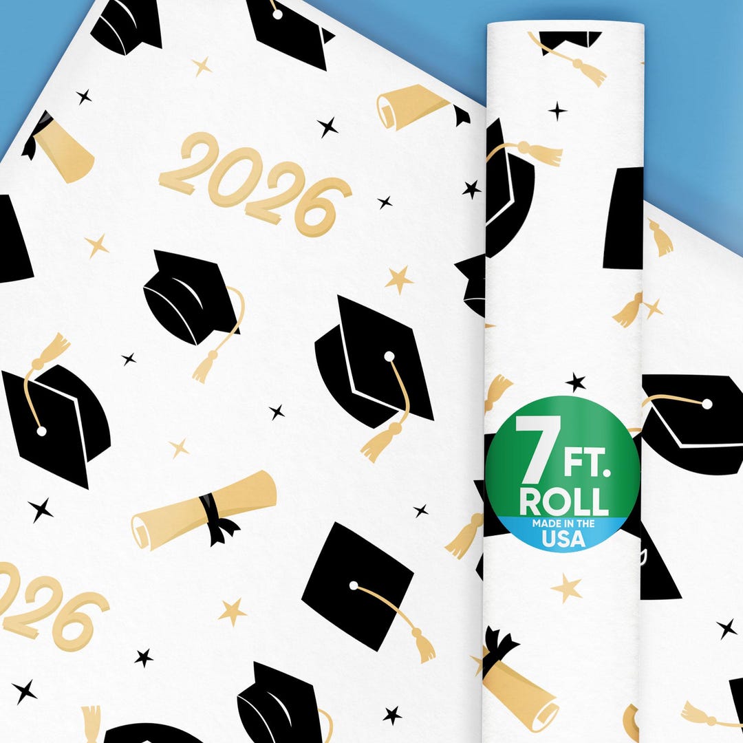 Black & Gold Graduation Wrapping Paper, Class of 2026 Congrats High ...