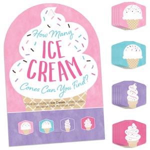 Scoop Up The Fun - Ice Cream - Sprinkles Party Scavenger Hunt - 1 Stand and 48 Game Pieces - Hide and Find Game