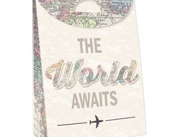 World Awaits - Travel Themed Gift Favor Bags - Party Goodie Boxes - Set of 12