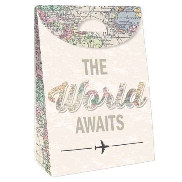 World Awaits - Travel Themed Gift Favor Bags - Party Goodie Boxes - Set of 12