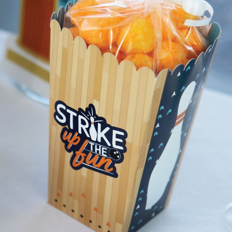 Bowling Party /& Birthday Favor Boxes 12 Pack - Movie Theatre Style Personalized Treat Box Strike Up the Fun Bowling Popcorn Boxes