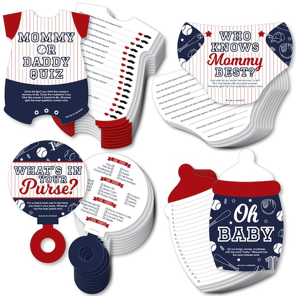 Batter Up - Baseball - 4 Baby Shower Games - 10 Cards Each - Gamerific Bundle