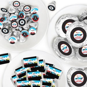 Let’s Go Racing - Racecar - Mini Candy Bar Wrappers, Round Candy Stickers and Circle Stickers - Race Car Candy Favor Sticker Kit -304 Pieces