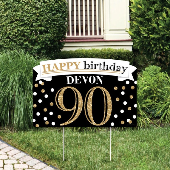 Adult 90th Birthday Gold Birthday Party Yard Sign Lawn Decorations