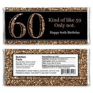 60th Birthday Candy Bar Wrappers Adult 60th Birthday Gold - Etsy