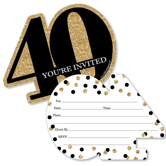 Adult 40th Birthday - Gold - Shaped Fill-in Invitations - 40th Birthday Party Shaped Invitation - 12 Shaped Invites w/Envelopes Il_570xn