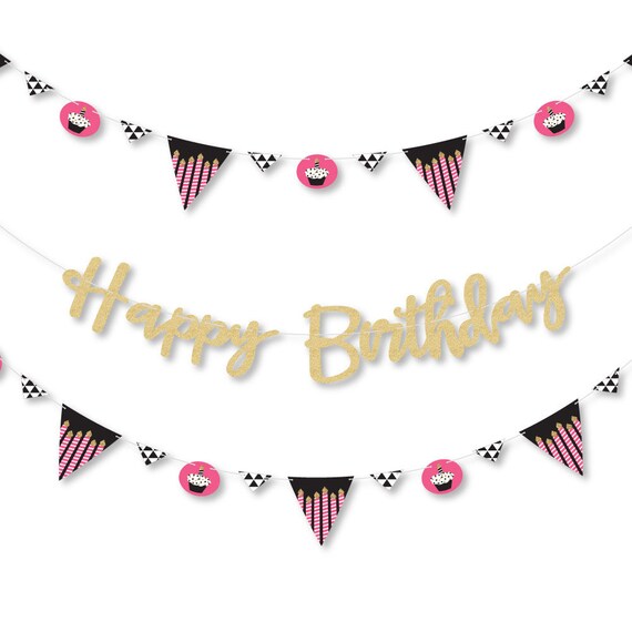 Chic Happy Birthday - Birthday Party Letter Banner - 36 Banner Cutouts and No-Mess Real Gold Glitter Happy Birthday Banner Letters Il_570xn