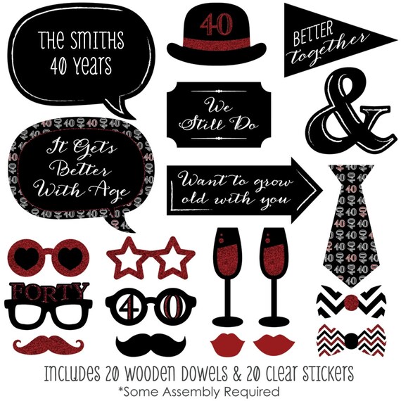 40th Anniversary - 20 Piece Anniversary Photo Booth Props Kit Il_570xn