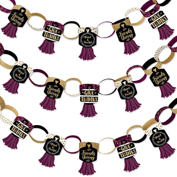 Elegant Thankful for Friends - 90 Chain Links and 30 Paper Tassels Decor Kit - Friendsgiving Thanksgiving Paper Chains Garland - 21 feet Il_570xn