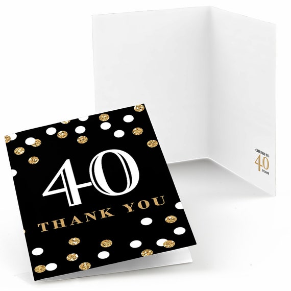 40th Birthday Thank You Cards - Adult 40th Birthday - Gold Thank You Cards - Birthday Party Thank You's - Set of 8 Folding Note Cards Il_570xn